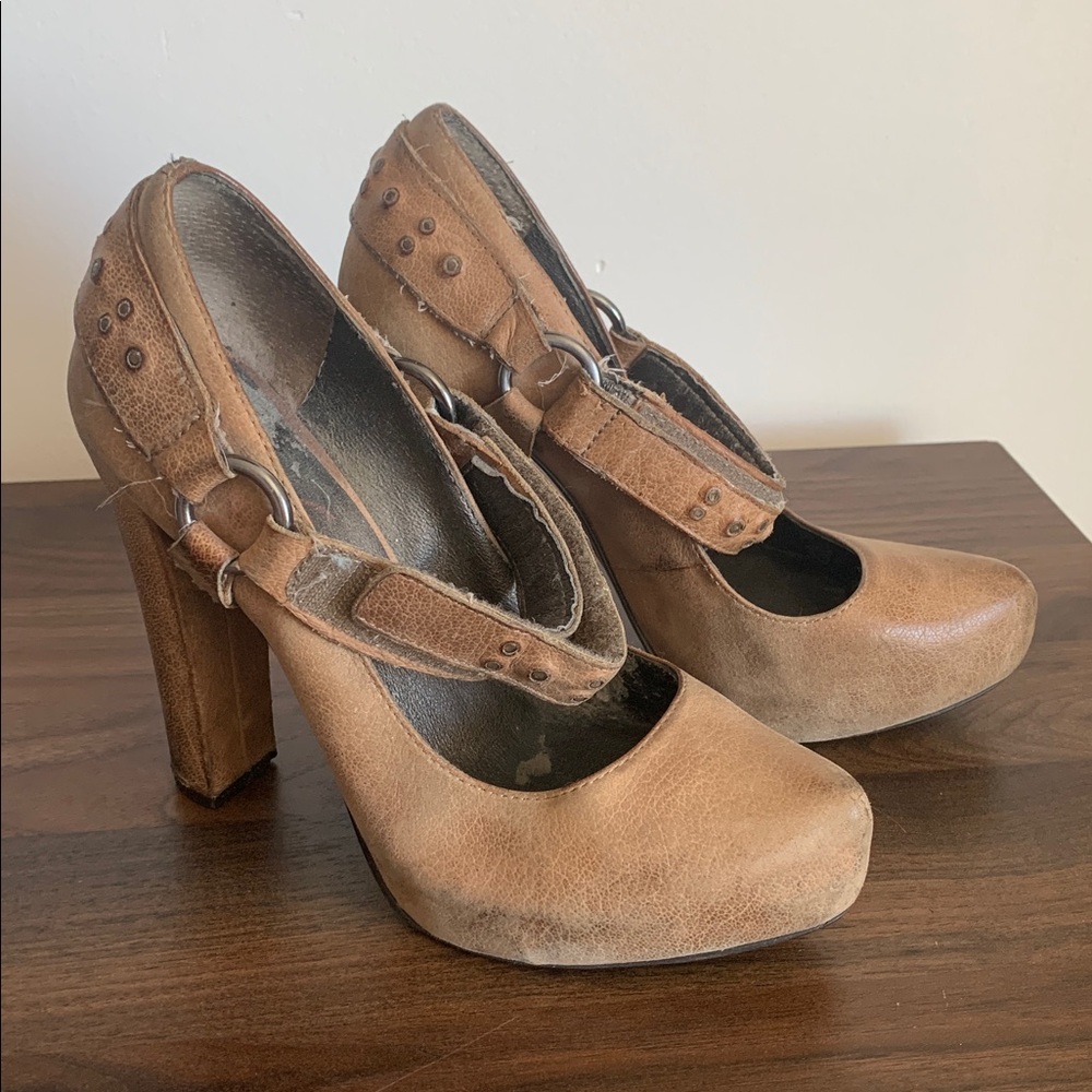 Miss Sixty Tan Leather Platform Heels
